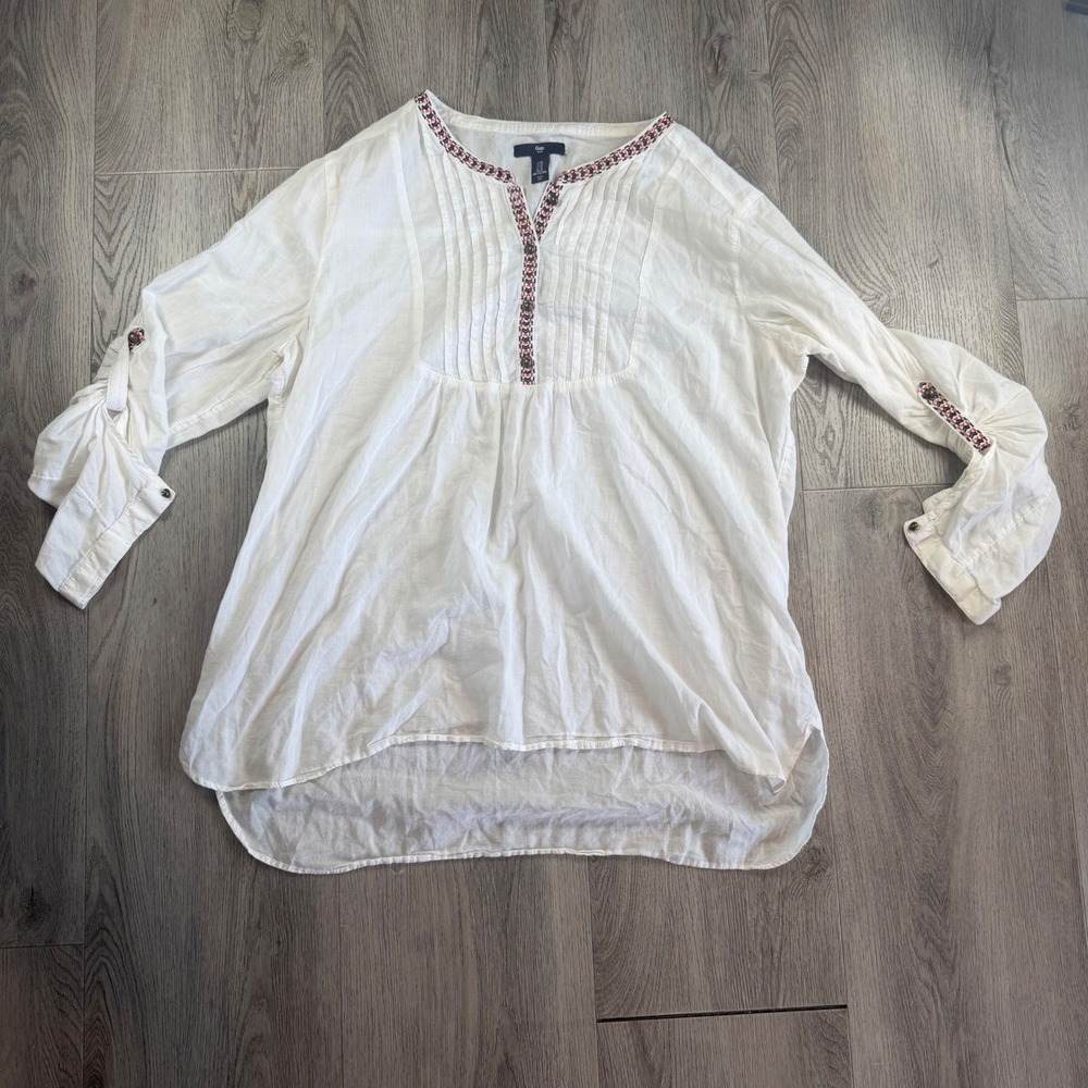 Boho Festival Top Womens XL White Cotton Gauze Peasant Blouse Pintuck Gap‎